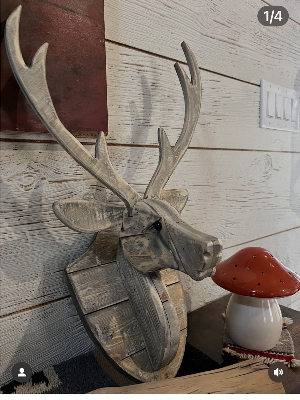 Rustic Whitewashed recycled Wood Deer Head Wall Decor